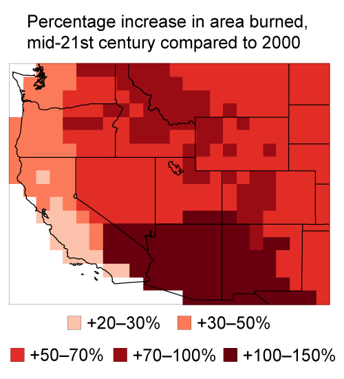 Increase in area burned by wildfires