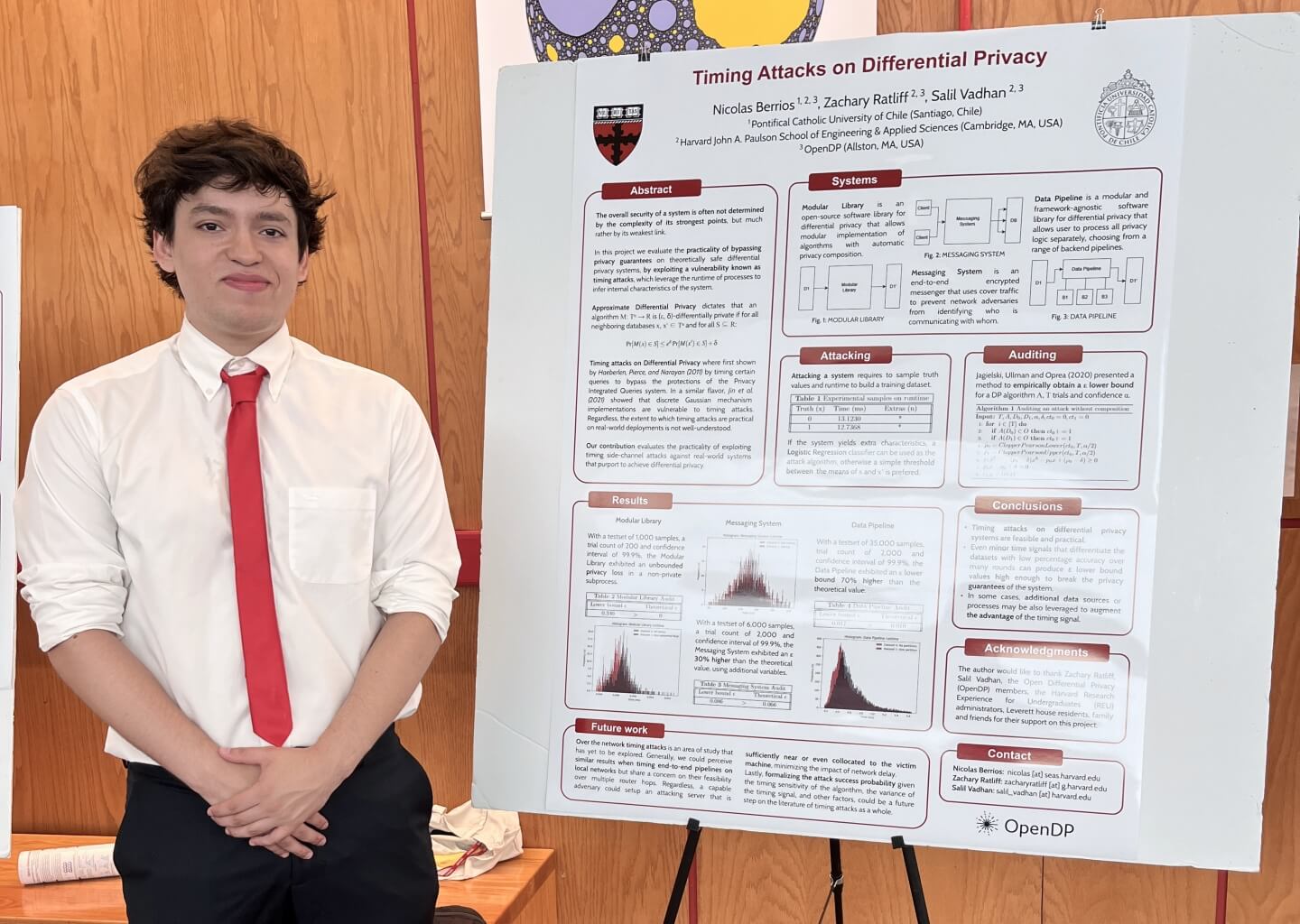 Nicolas Berrios, a student at Pontificia Universidad Católica de Chile, with his REU research poster