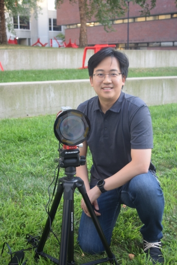 Joon-Suh Park with the 10-cm diameter meta-optic astro-imager