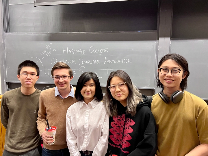 Harvard College Quantum Computing Association leaders William Hu, Ricardo Skewes, Emma Yang, Rain Wang and Felix Yeung