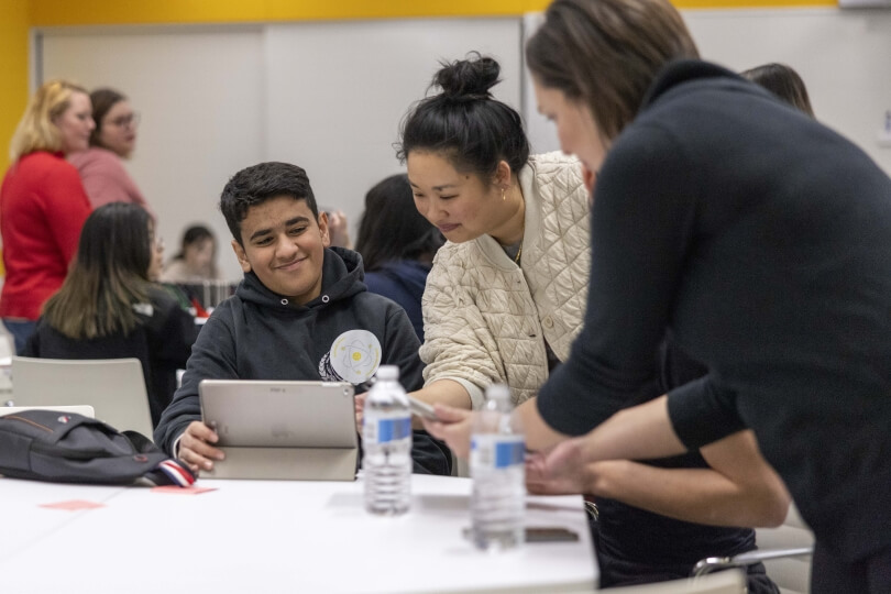 A Boston Public Schools student works on a project