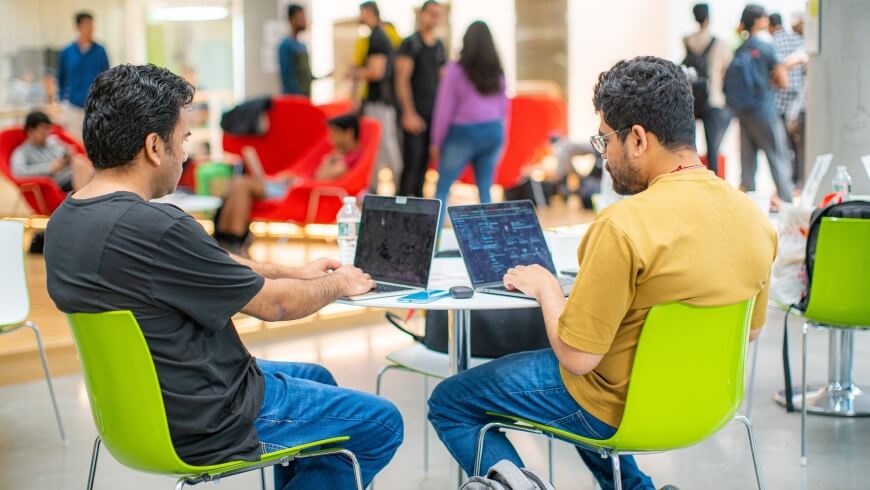 Students work together at the EasyA  x Harvard Hackathon at the Science and Engineering Complex