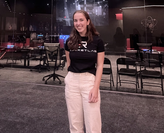 Harvard SEAS student Lana Wagner inside the Rocket Lab facility in California