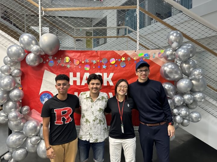 Substitutor team John Tawfik, Aayush Gautam, Beverly Wan and Emmanuel Rassou at HackHarvard 2023 at the Science and Engineering Complex