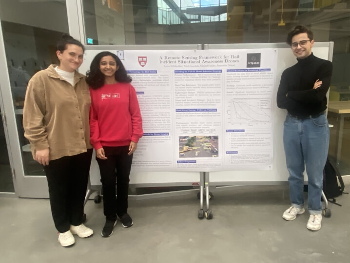 Harvard SEAS students Samantha Nahari, Rama Edlabadkar, Vlad Ivanchuk with a poster for their computational science and engineering capstone project