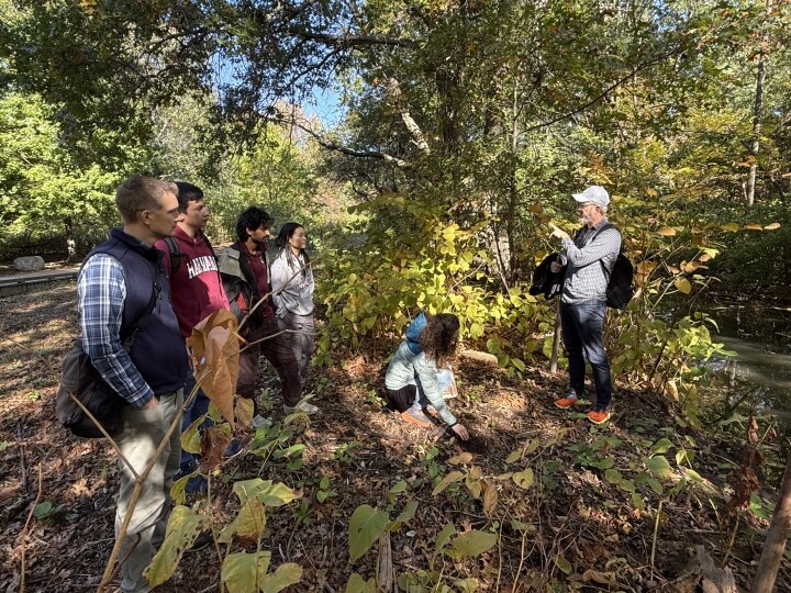 Harvard SEAS students with an instructor at Alewife Brook Reservation