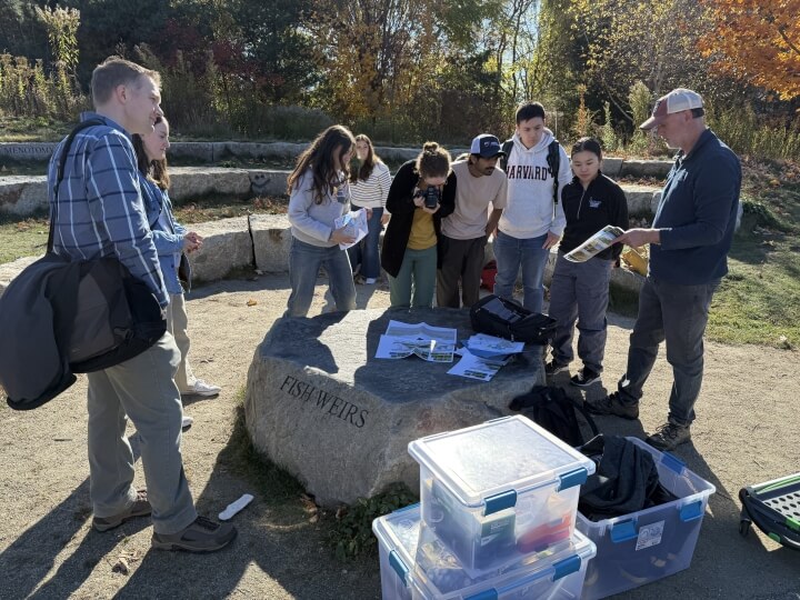 Harvard SEAS professor Patrick Ulrich and students at Alewife Brook Reservation