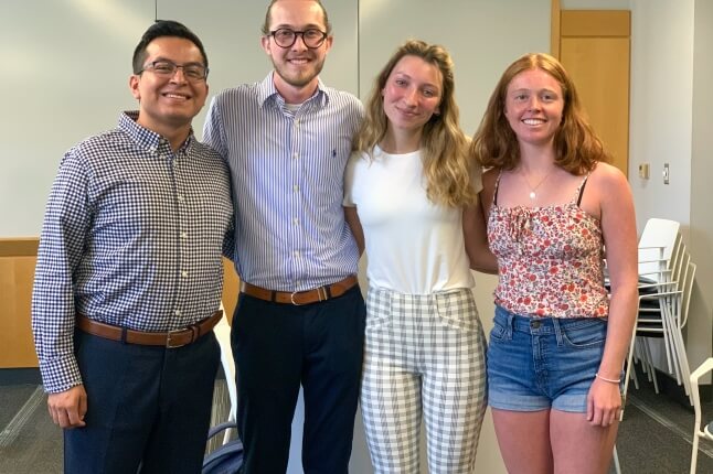 SPHEER REU students Eduardo Lezama (Binghamton University), Leiv Berg (MiraCosta College), Greta Schultz (University of Wisconsin) and Lucy Gagnon (Williams College)