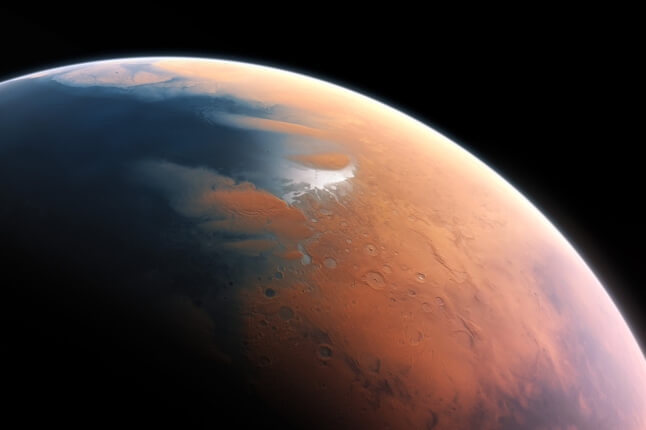 Artist's rendering of Mars 4 billion years ago with oceans on its surface.